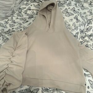 Cropped Hoodie with Ruched Sleeves